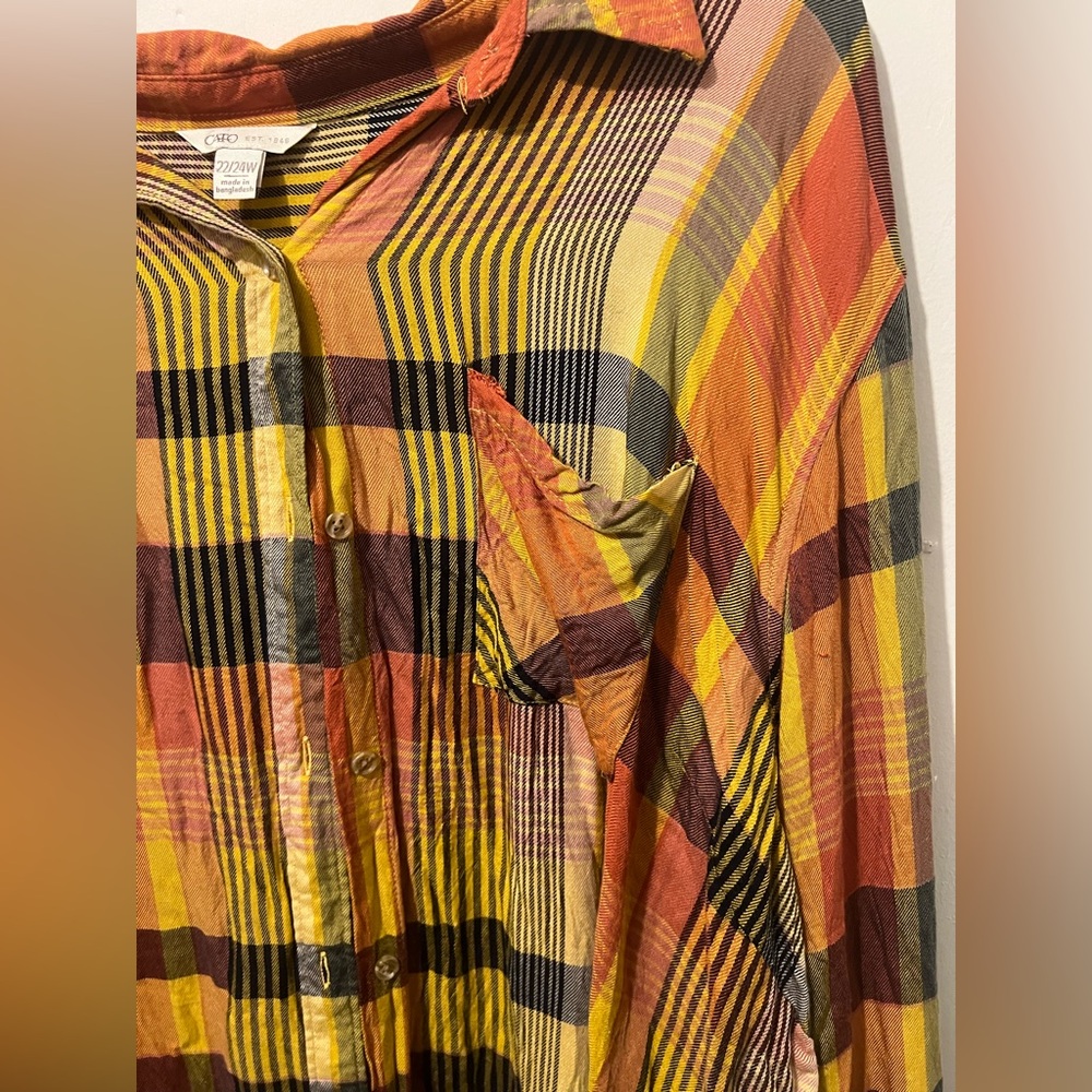 Cato Plaid Button Down High-Low Tunic Top Multicolor Womens Plus Size 22/24W - Picture 4 of 7